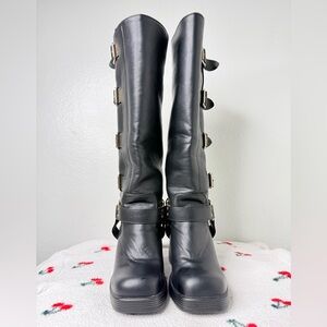 Black Leather Knee-High Boots